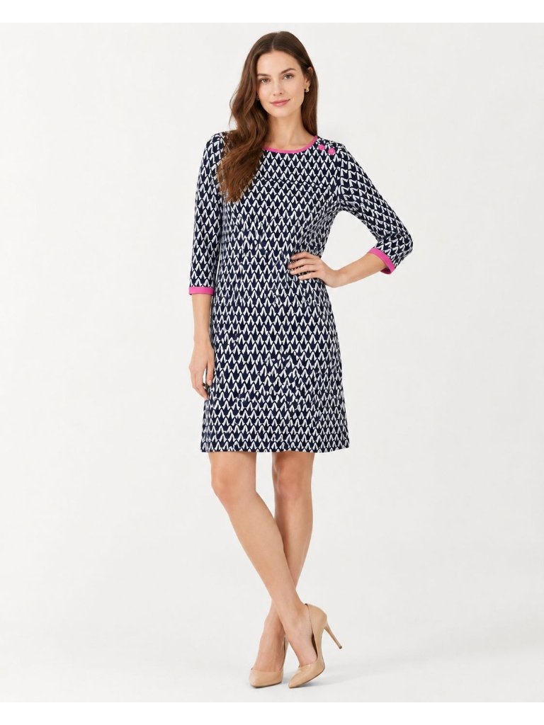 Lilly Pulitzer Jonah Crane Pose Navy & White Knit Sweater Dress 3/4 Sleeves M